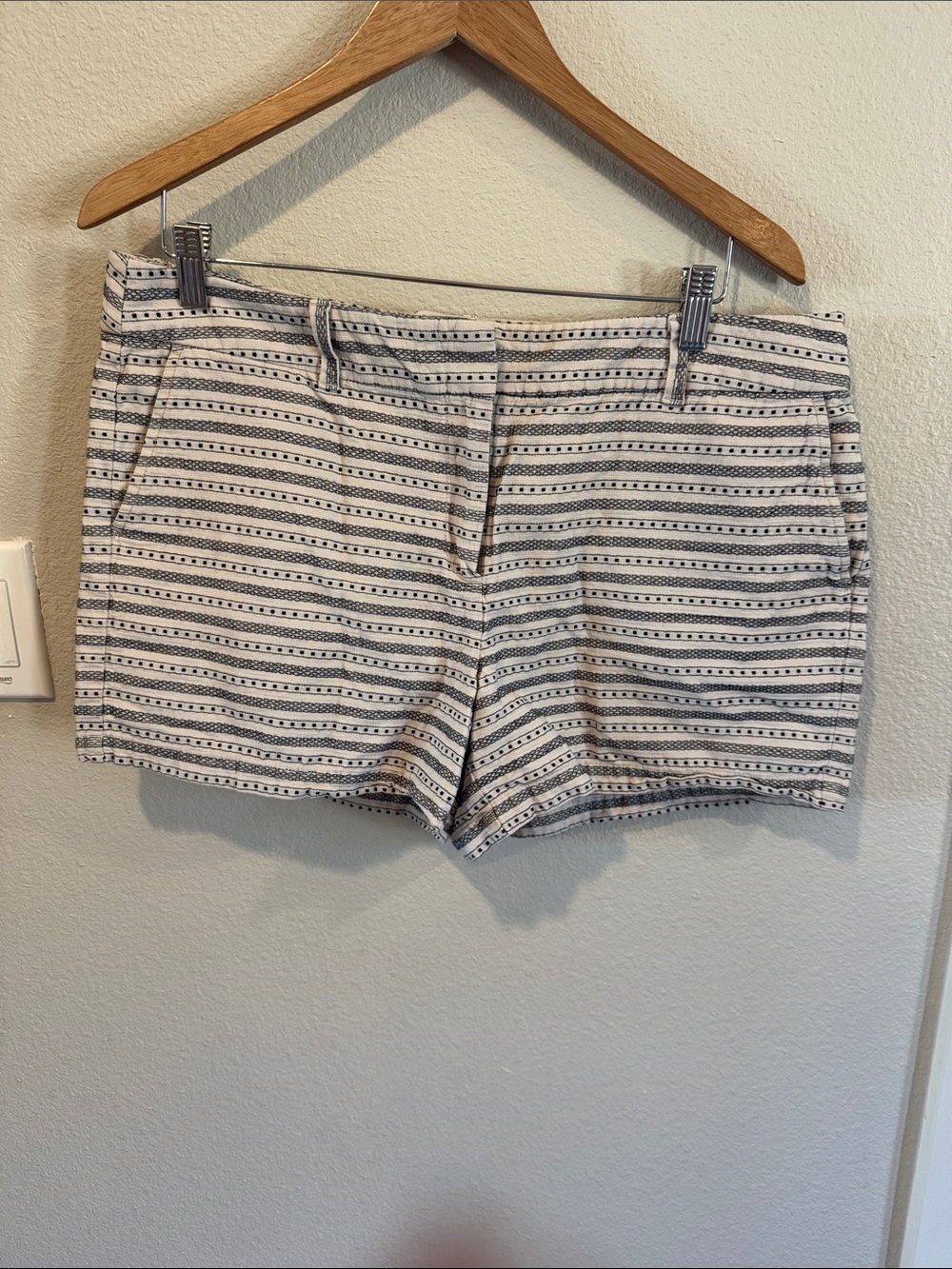 LOFT Cream & Black Striped Cotton Blend Shorts